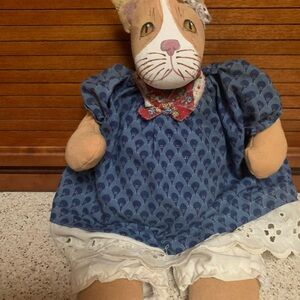 Whimsical Cat Doll in Blue Dress